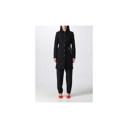 Love Moschino Elegante Cappotto in Lana Nera con Dettaglio Catena Argento