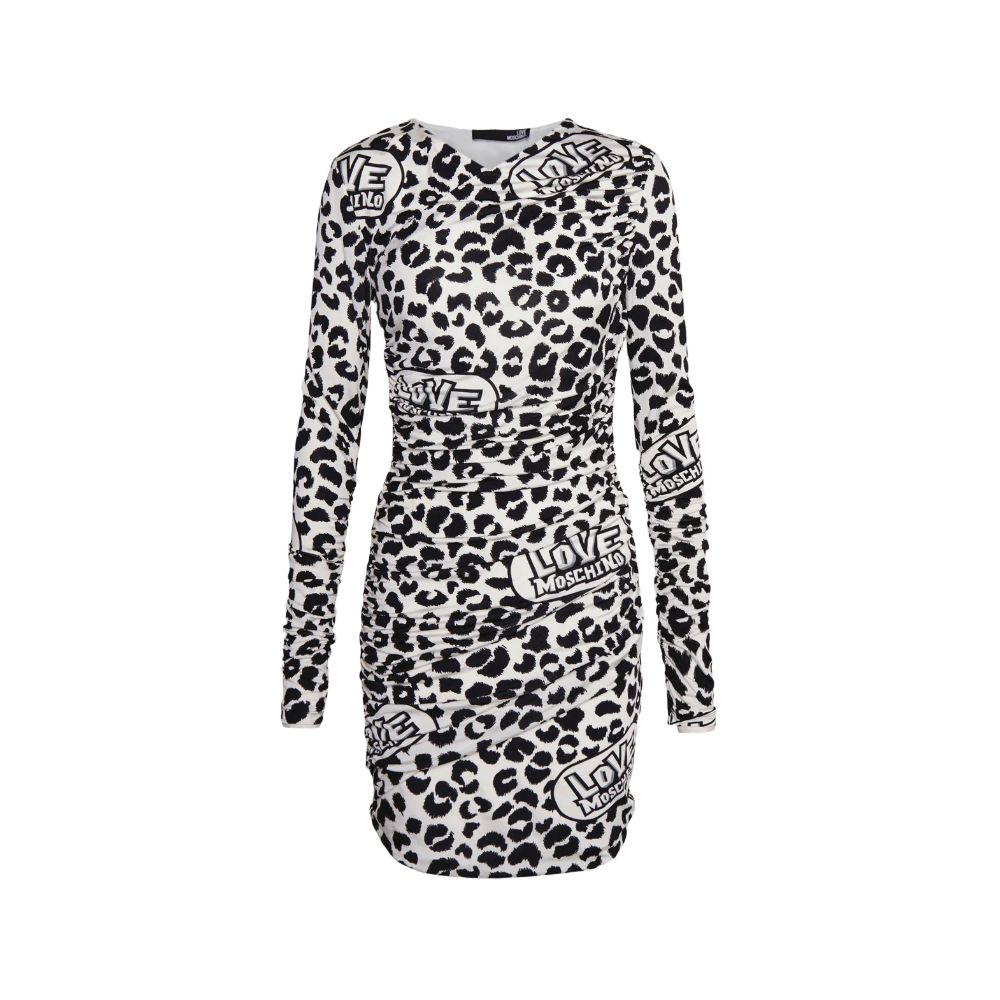 Love Moschino Chic Abito con volant con scollo a V leopardato rosso