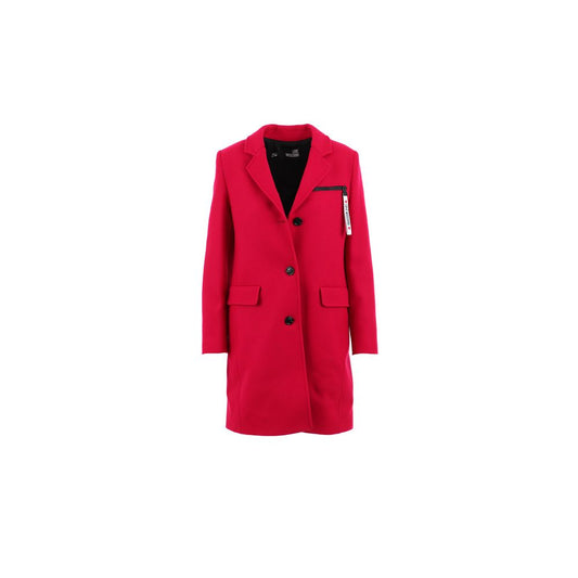 Cappotto Love Moschino Chic in lana rosa con dettagli logo