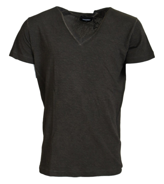 T-shirt Dsquared² in cotone e lino grigio a maniche corte con scollo a V