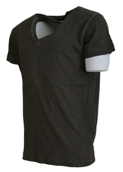 T-shirt Dsquared² in cotone e lino grigio a maniche corte con scollo a V