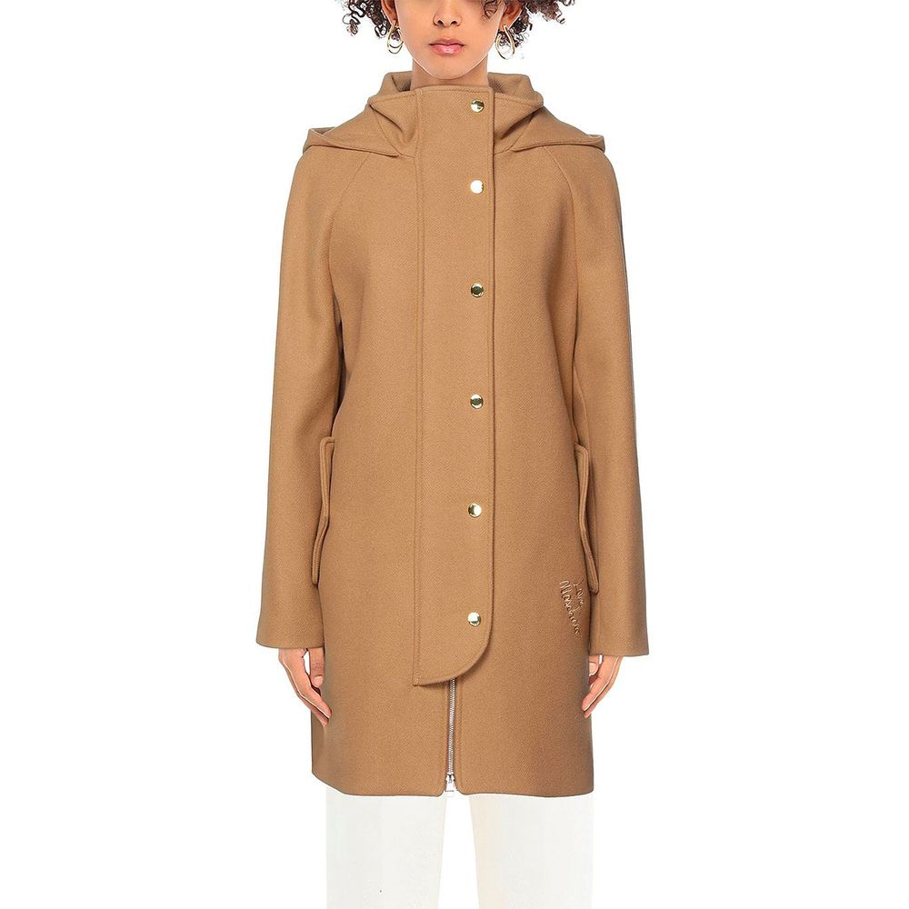 Love Moschino Elegante cappotto in misto lana marrone con accenti dorati