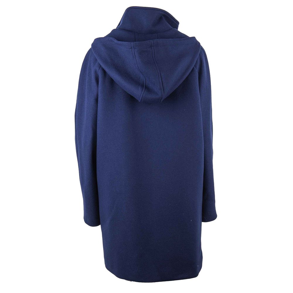 Love Moschino Elegante cappotto in misto lana blu con accenti dorati