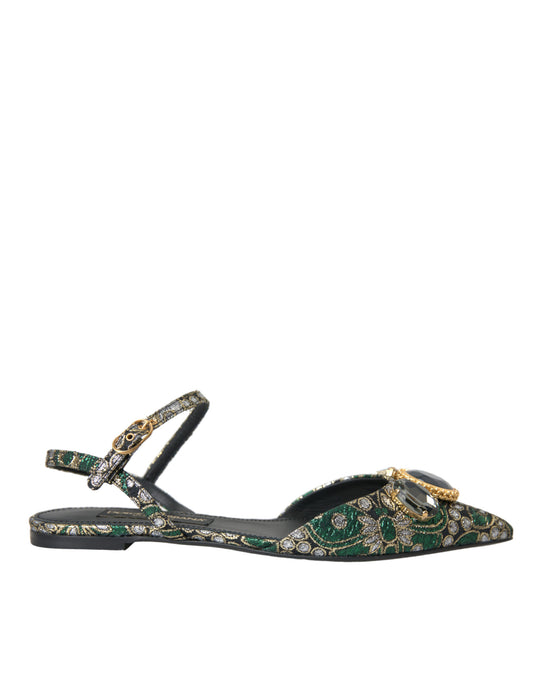 Dolce &amp; Gabbana Sandali con cinturino posteriore in jacquard multicolore con cristalli