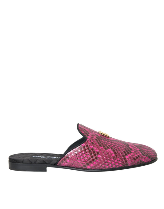 Dolce &amp; Gabbana Fucsia Python Logo Mule Flat Sandals Scarpe