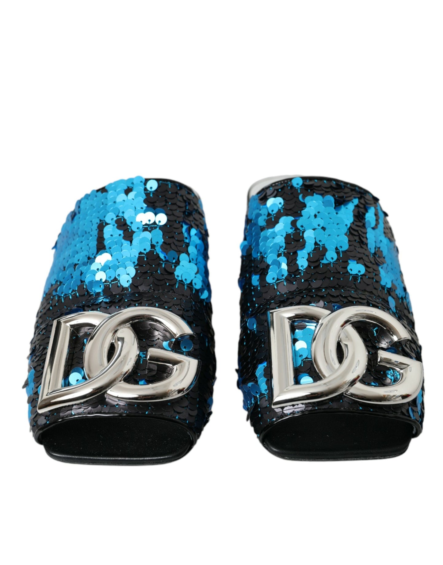 Sandali con logo e paillettes blu Dolce &amp; Gabbana