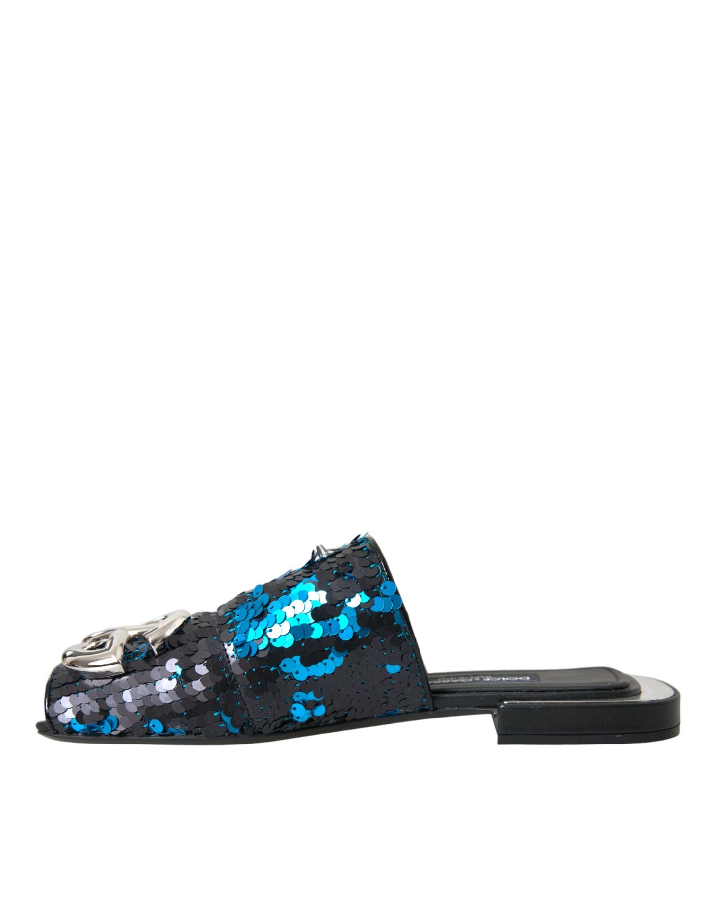 Sandali con logo e paillettes blu Dolce &amp; Gabbana