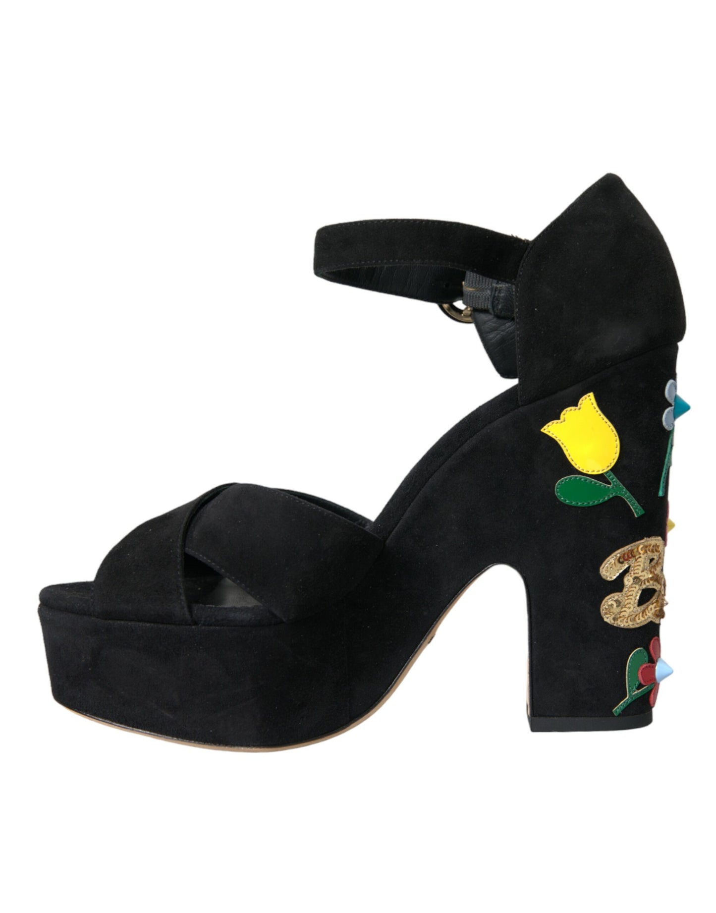 Dolce & Gabbana Black Suede Ankle Strap Heels Sandals Shoes