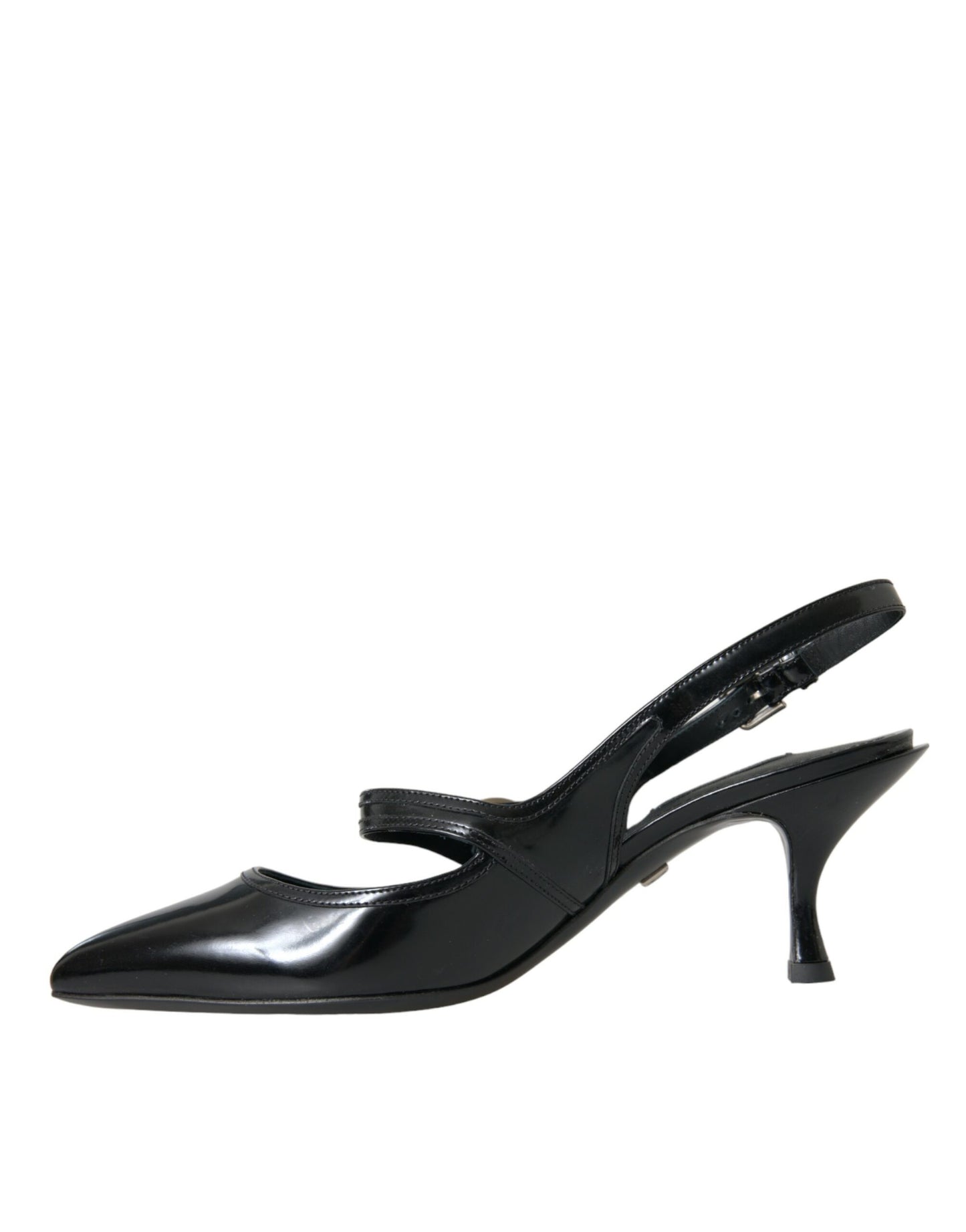 Dolce & Gabbana Black Leather Embellished Slingbacks Shoes