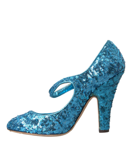 Dolce & Gabbana Blue Sequin Mary Jane Pumps High Heels Shoes