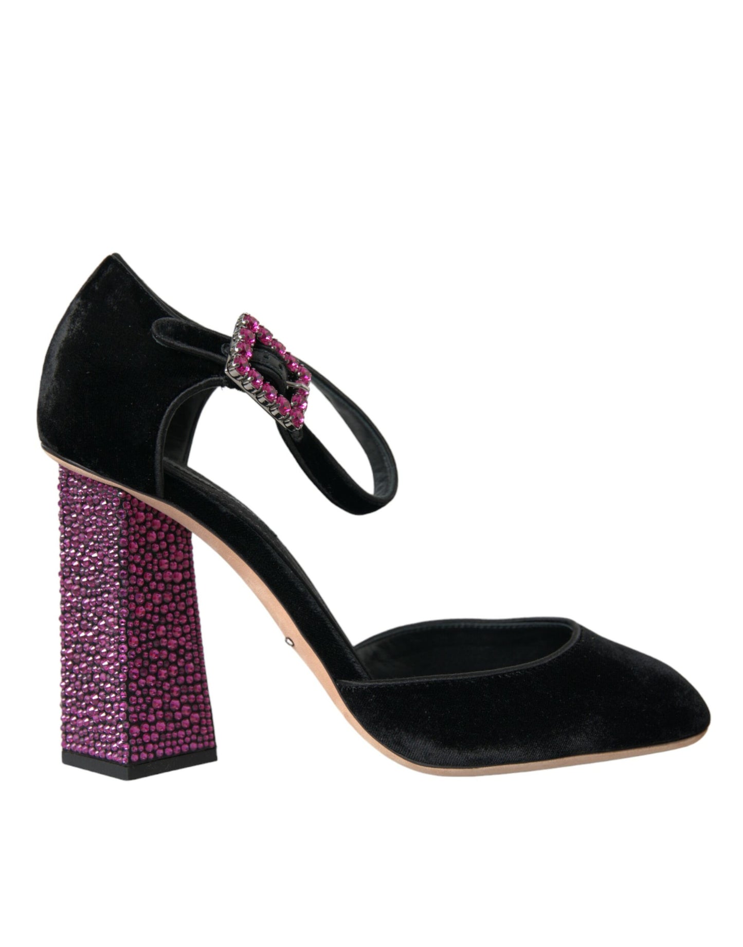 Dolce & Gabbana Black Velvet Strass Crystal Mary Janes Shoes