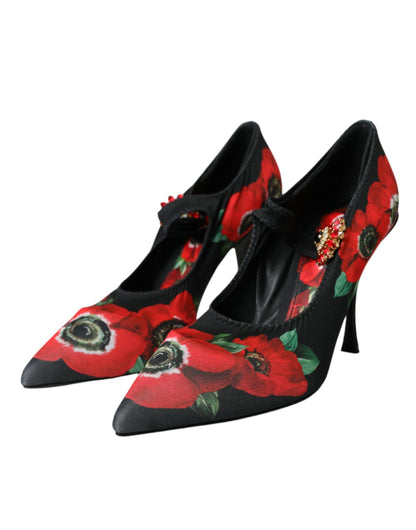 Scarpe Mary Jane con décolleté Dolce &amp; Gabbana nere con cristalli floreali