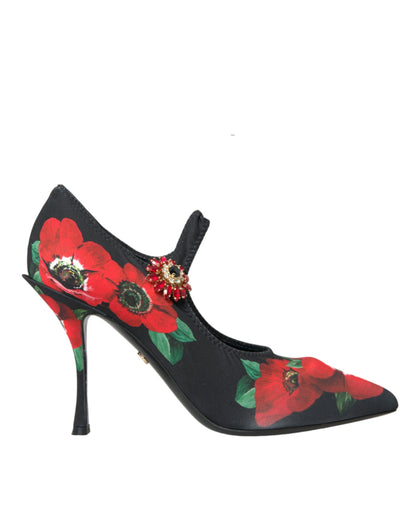 Scarpe Mary Jane con décolleté Dolce &amp; Gabbana nere con cristalli floreali