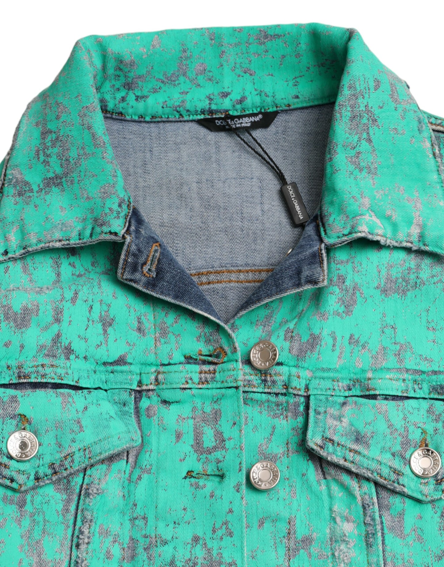 Giacca in denim corto Dolce &amp; Gabbana in cotone verde tie-dye