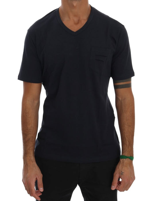 T-shirt in cotone con scollo a V blu chic di Daniele Alessandrini