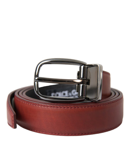 Dolce & Gabbana Brown Leather Silver Metal Buckle Belt Men