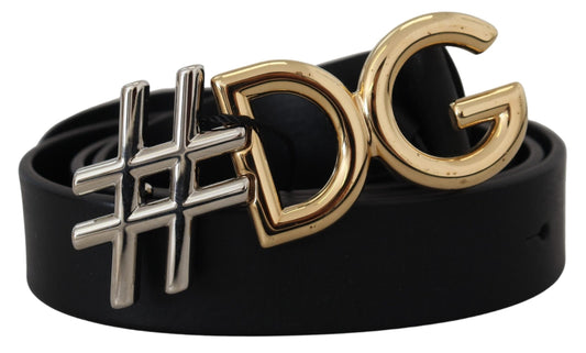 Cintura con fibbia in metallo #DG Logo Dolce &amp; Gabbana in pelle nera