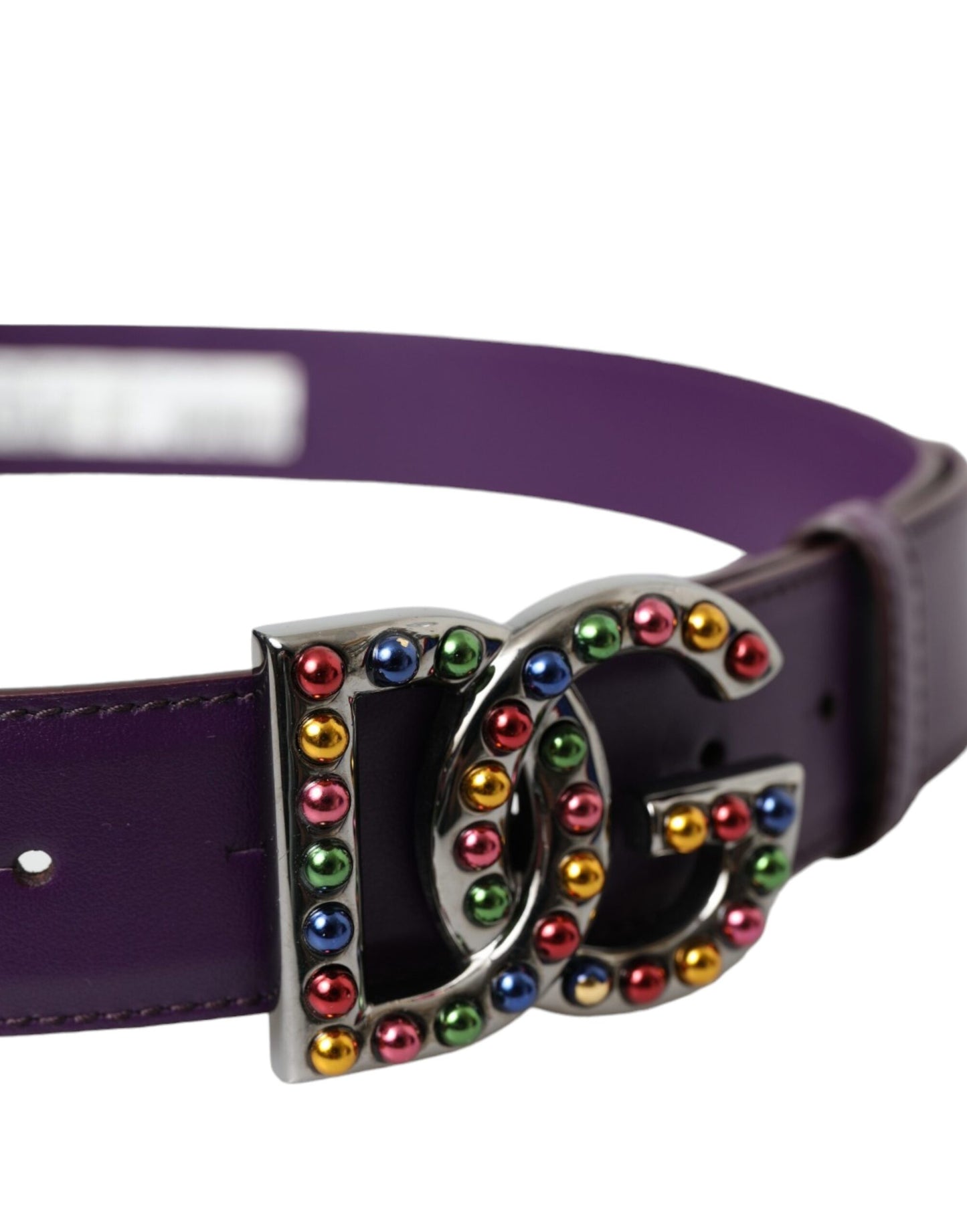 Cintura con fibbia in metallo con borchie e logo DG in pelle viola Dolce &amp; Gabbana