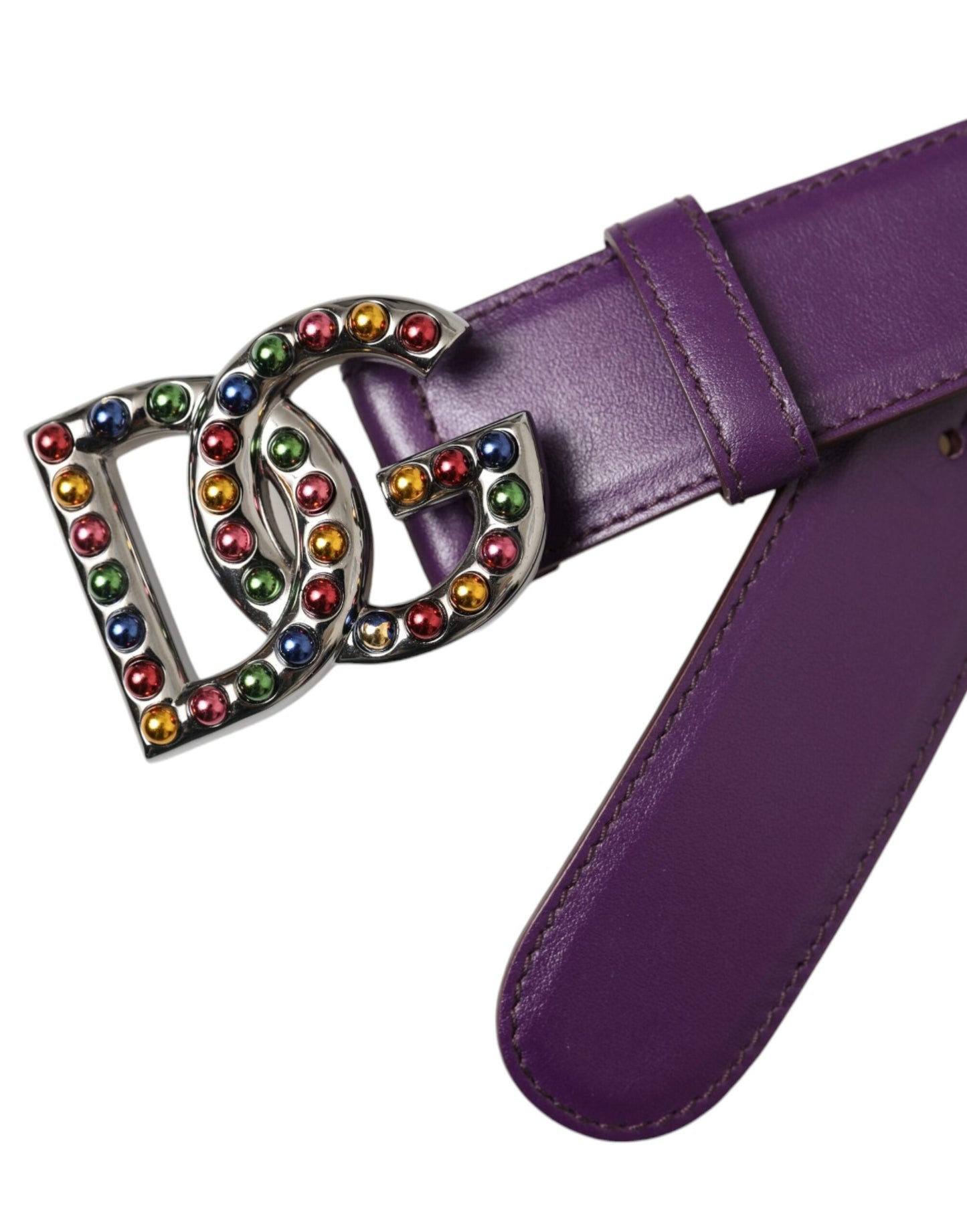 Cintura con fibbia in metallo con borchie e logo DG in pelle viola Dolce &amp; Gabbana