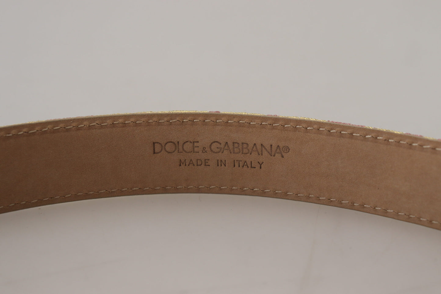 Cintura Dolce &amp; Gabbana con fibbia in metallo dorato e logo DG Jaquard rosa