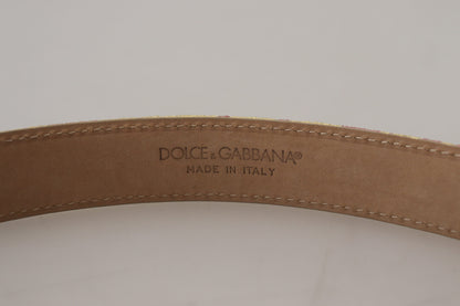 Cintura Dolce &amp; Gabbana con fibbia in metallo dorato e logo DG Jaquard rosa