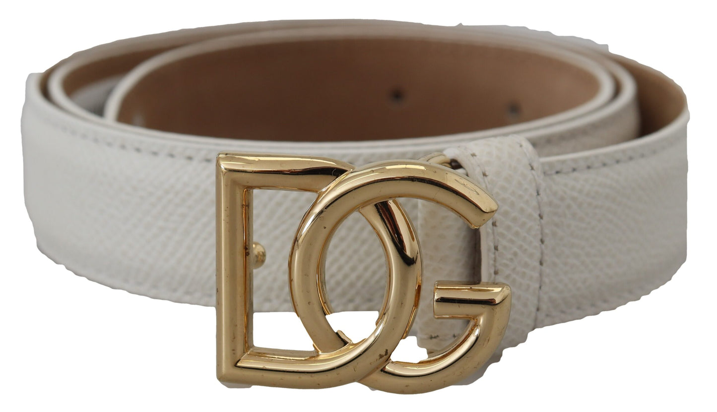 Cintura Dolce &amp; Gabbana in pelle bianca con fibbia logo DG in oro da donna