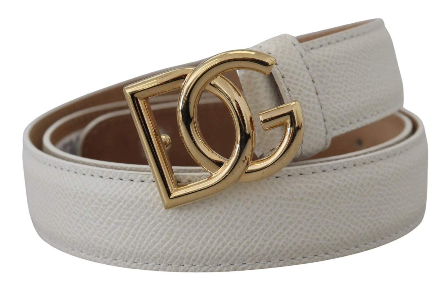 Cintura Dolce &amp; Gabbana in pelle bianca con fibbia logo DG in oro da donna