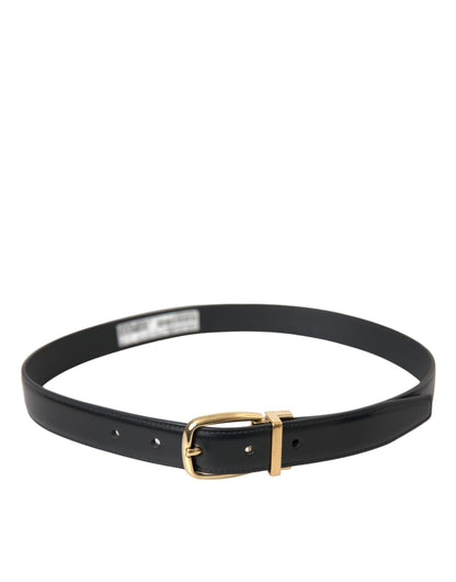 Dolce & Gabbana Black Calf Leather Gold Metal Buckle Belt