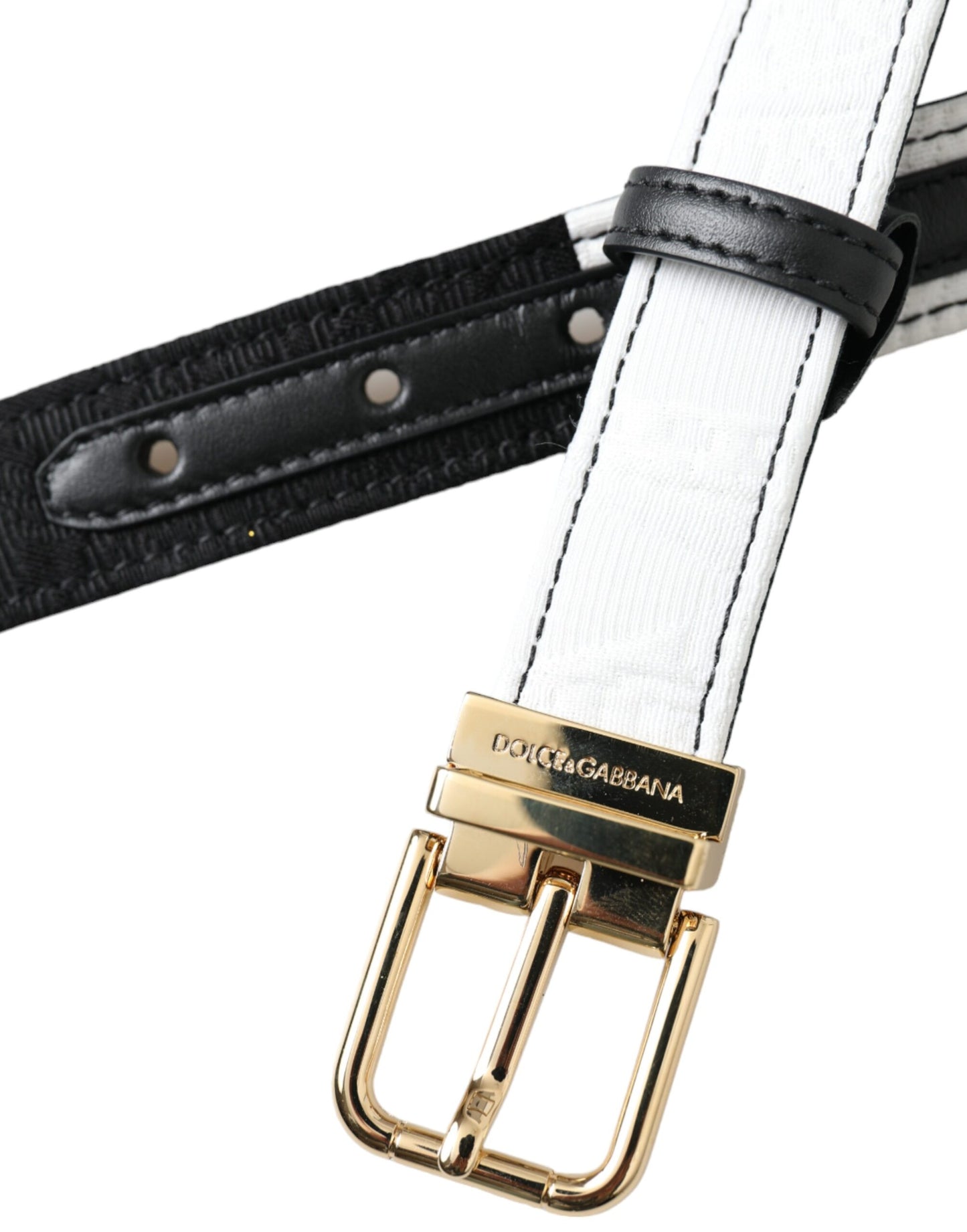 Cintura Dolce &amp; Gabbana con fibbia in metallo dorato patchwork bianco e nero