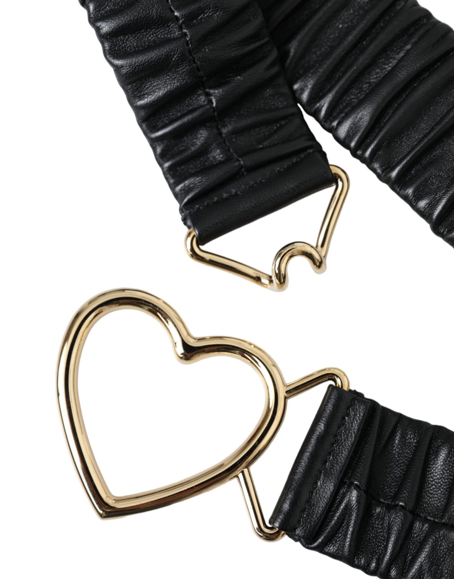 Cintura Dolce &amp; Gabbana in pelle nera con fibbia in metallo a forma di cuore dorato