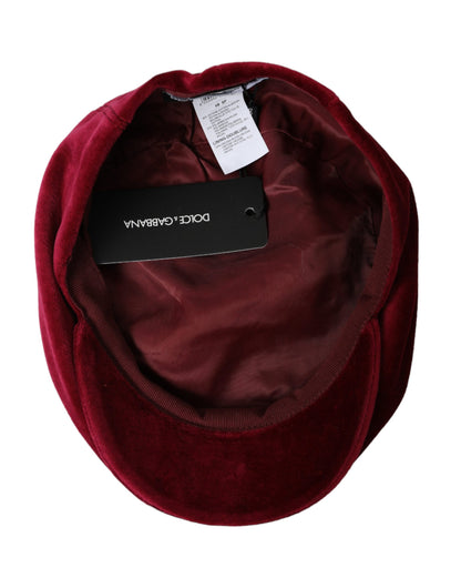 Dolce & Gabbana Maroon Velvet Cotton Newsboy Hat Men