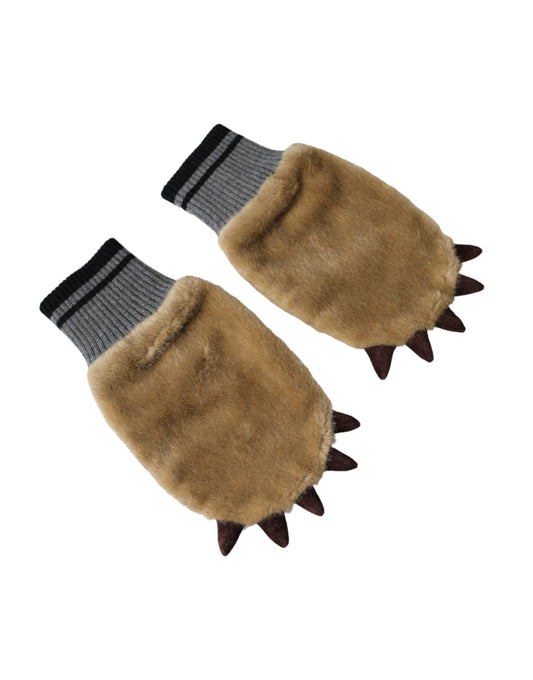 Dolce & Gabbana Beige Acrylic Knitted Fur Wrist Mitten Gloves