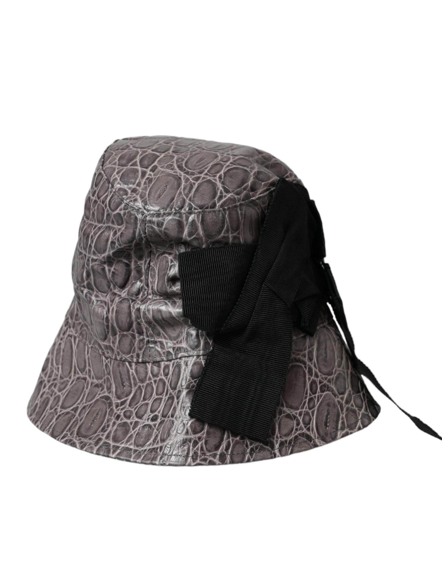 Cappello da pescatore in pelle con motivo grigio nero Dolce &amp; Gabbana