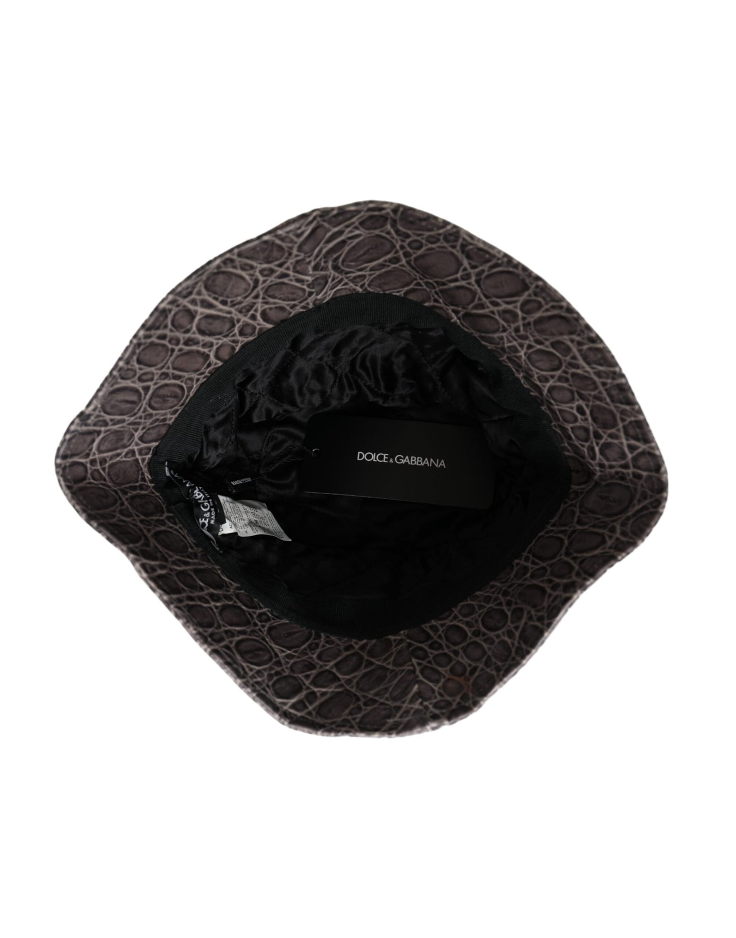 Cappello da pescatore in pelle con motivo grigio nero Dolce &amp; Gabbana