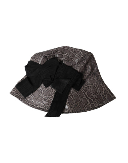 Cappello da pescatore in pelle con motivo grigio nero Dolce &amp; Gabbana