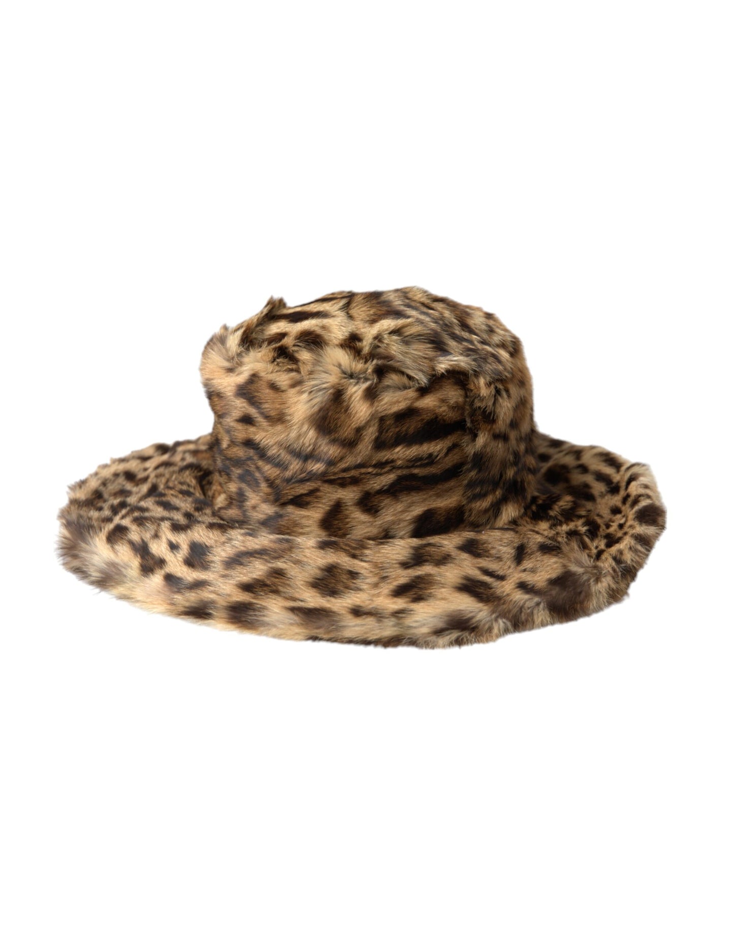 Dolce & Gabbana Brown Leopard Fur Women Bucket Hat