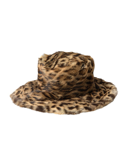 Dolce & Gabbana Brown Leopard Fur Women Bucket Hat