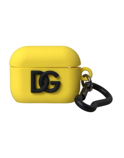 Custodia per Airpods Dolce &amp; Gabbana in silicone giallo con logo in rilievo