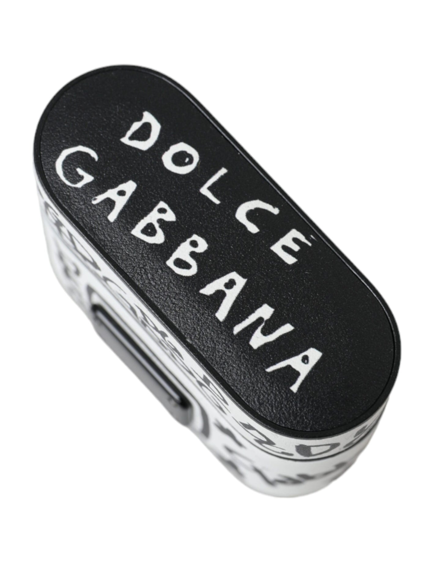 Custodia per Airpods Dolce &amp; Gabbana in pelle nera e bianca con logo in rilievo