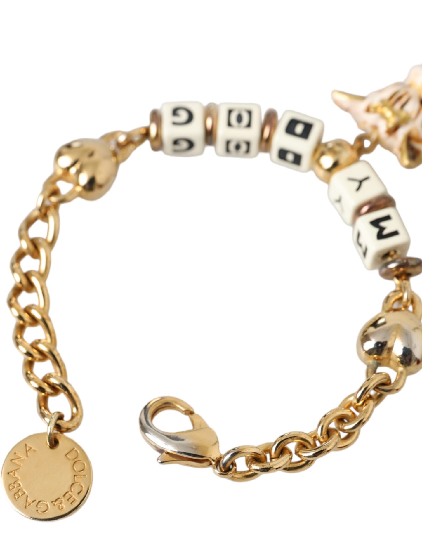 Dolce & Gabbana Gold Tone Brass Chain MY DOG Heart Bracelet