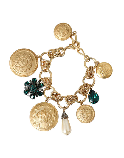 Dolce &amp; Gabbana Bracciale da donna con catena in ottone color oro e cristalli