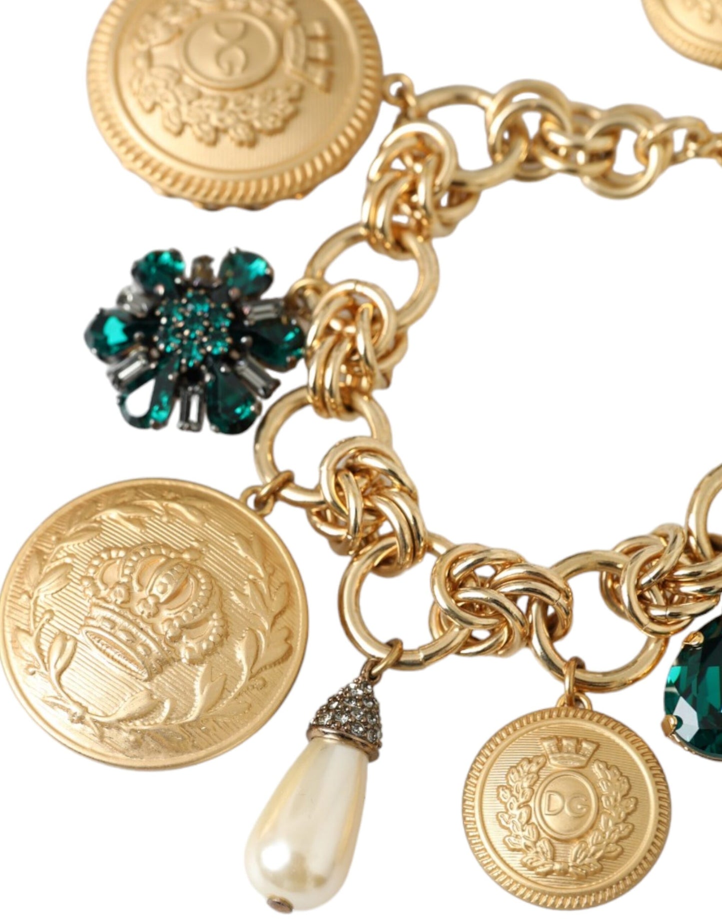 Dolce &amp; Gabbana Bracciale da donna con catena in ottone color oro e cristalli