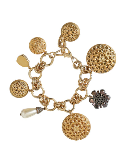 Dolce &amp; Gabbana Bracciale da donna con catena in ottone color oro e cristalli