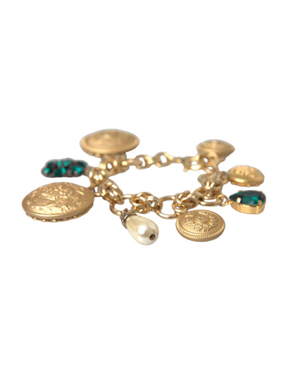 Dolce &amp; Gabbana Bracciale da donna con catena in ottone color oro e cristalli