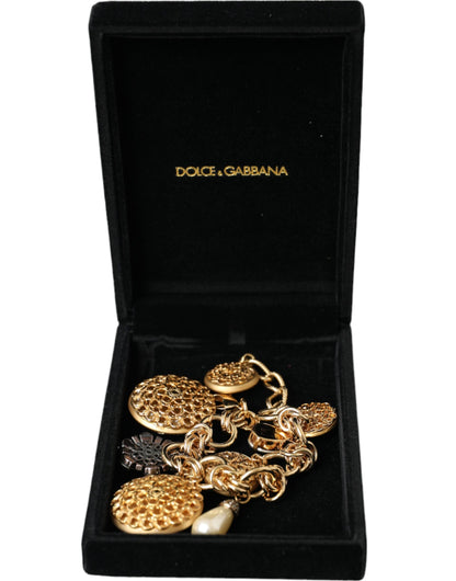 Dolce &amp; Gabbana Bracciale da donna con catena in ottone color oro e cristalli