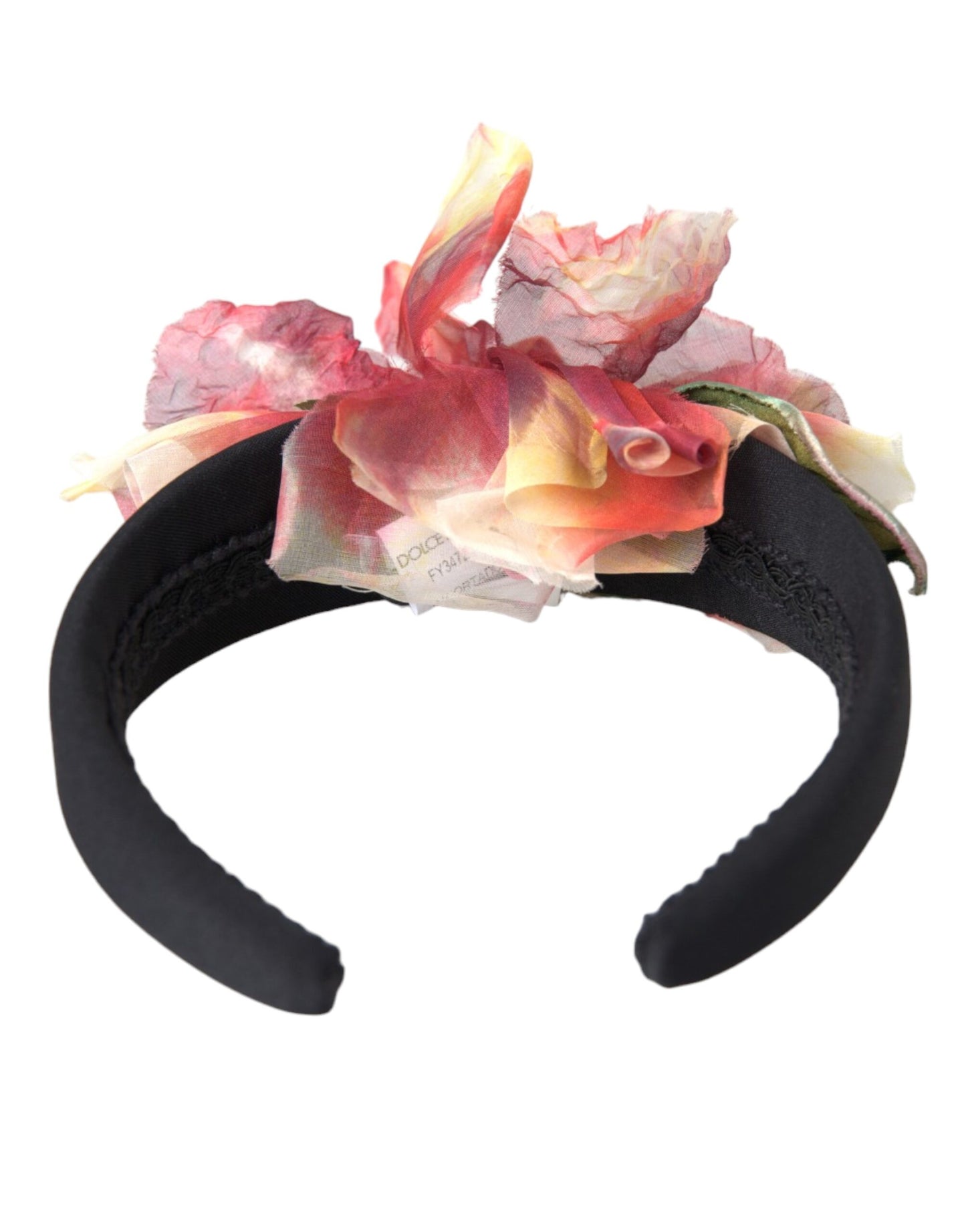 Dolce &amp; Gabbana Diadema per capelli da donna con fascia per capelli nera floreale in seta rosa rosa