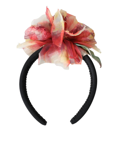 Dolce &amp; Gabbana Diadema per capelli da donna con fascia per capelli nera floreale in seta rosa rosa