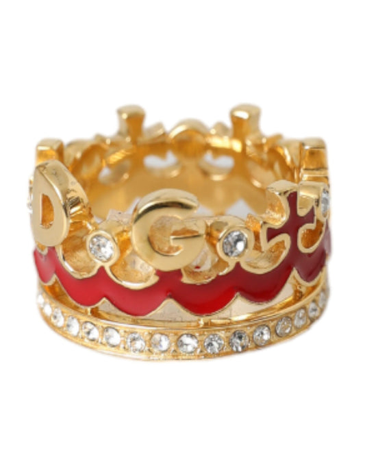 Dolce &amp; Gabbana Anello con ciondolo DG CROWN in ottone dorato e smalto di cristallo