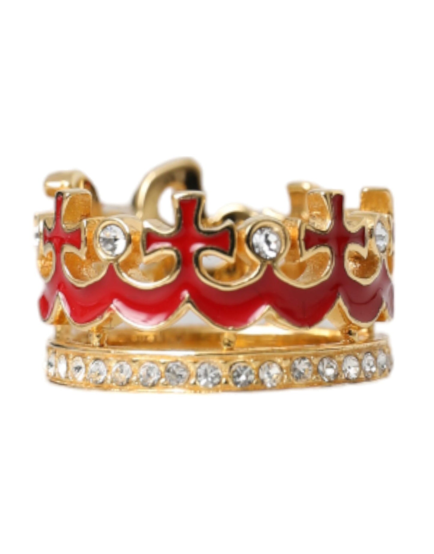 Dolce &amp; Gabbana Anello con ciondolo DG CROWN in ottone dorato e smalto di cristallo