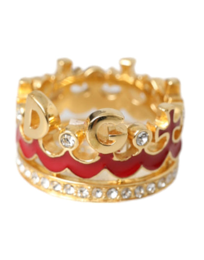 Dolce &amp; Gabbana Anello con ciondolo DG CROWN in ottone dorato e smalto di cristallo